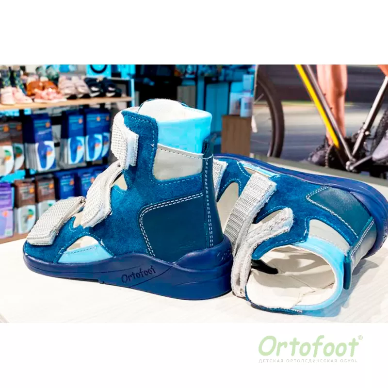 Босоніжкі дитячі ортопедичні Ortofoot OrtoActive-S 120 з високим задником синьо-сірі